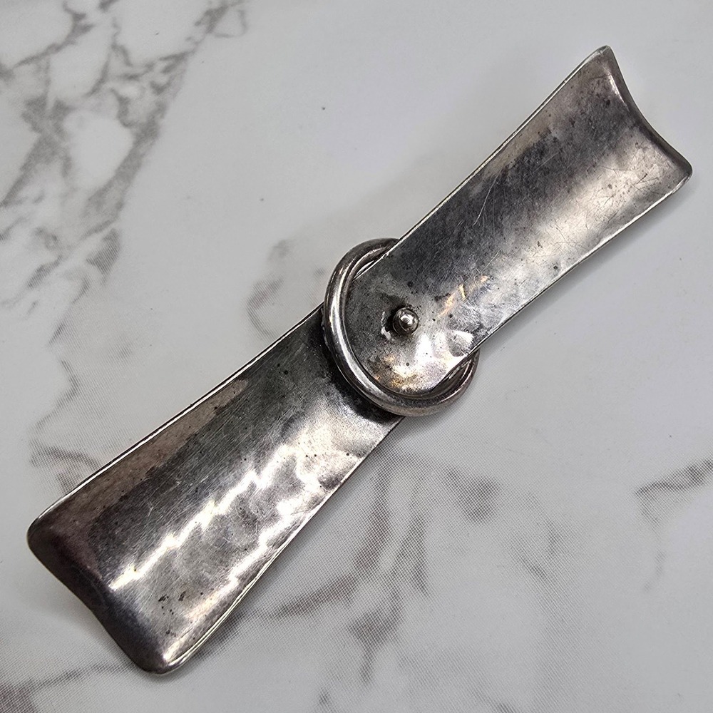 Vintage Sterling Silver 835 Modernist Bar Brooch Pin Hammered Style MCM